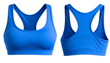 Blue Sportswear Halter Top, Front and Back View, isolated on a White Background
