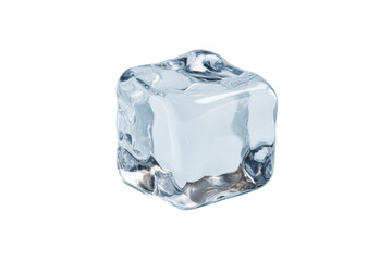 Transparent ice cube on black background highlighting clarity and texture, cut out
