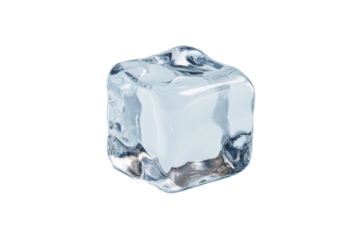 Transparent ice cube on black background highlighting clarity and texture, cut out