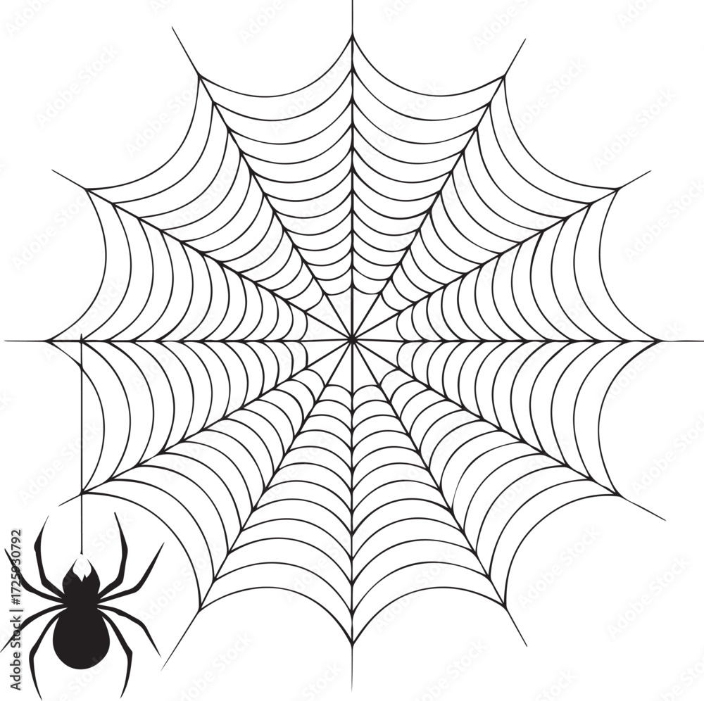 Wall mural a detailed macro vector illustration of an arachnid's spiderweb trap with glistening dew drops and i