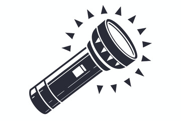 Single black and white torch shines brightly with rays around the edges of the illustration