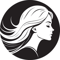 Beautiful long hair fashion model lady profile vector illustration sketch