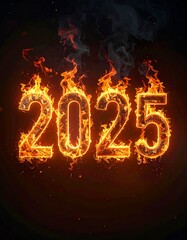 Fiery 2025 numerals on dark background