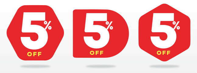 5% off, price, liquidation, offer, discount, business, percent, value, sticker, sale, marketing, campaign, sign, shopping, promo, design. Vector, icon, set