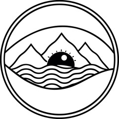 Eye reflecting mountains and waves illustration on transparent background