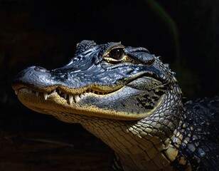 Obraz premium Close-up view of an alligator's head and formidable teeth