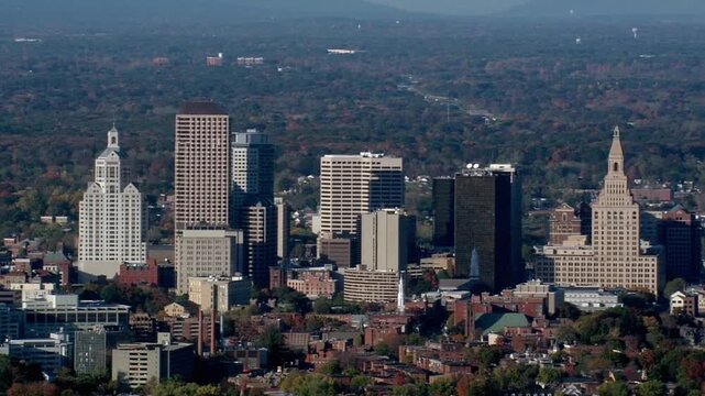 Aerial view of the city of hartford connecticut on a sunny day