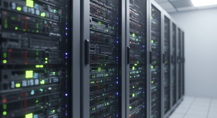 Data center full of working equipment and blinking lights for storage