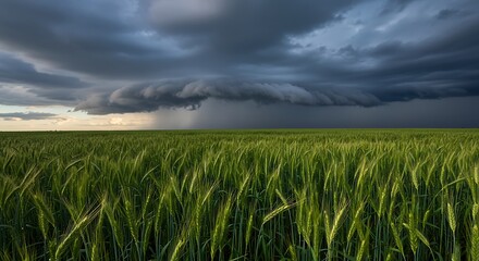 Green Barley Field Beneath Dramatic Storm Clouds