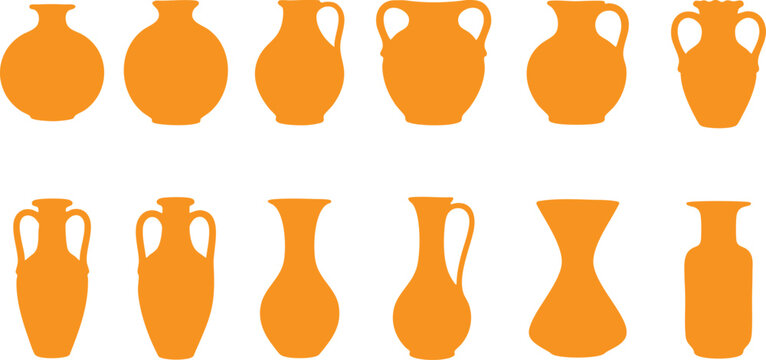 Orange pottery silhouette collection offering artistic vintage style perfect for decorative design projects and creative illustration