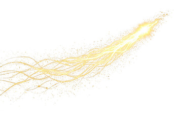Bright yellow electric sparking energy trail isolated on transparent background