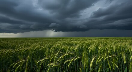 Stormy Sky Over Vibrant Barley Meadow