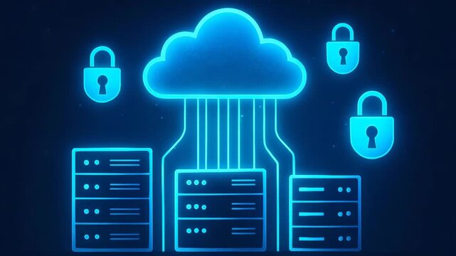 A modern illustration of cloud computing, featuring secure cloud storage with padlock symbols, conveying safety and innovation. - Powered by Adobe