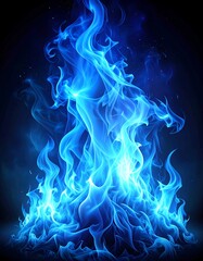 Fiery blue flames against dark background