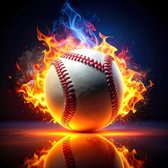 Fiery baseball reflected on dark surface