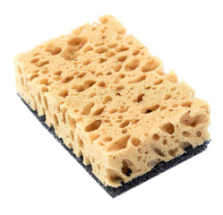 Yellow porous cleaning sponge with abrasive scouring pad