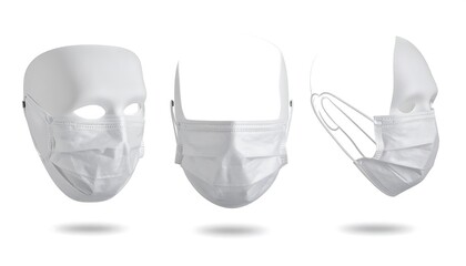 Three-quarter view of white masks