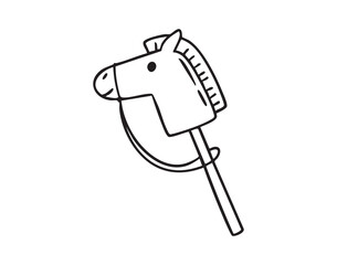 toy hobby horse on a stick. monochrome line art, monochrome line art, clean outline, hand drawn, monochrome line art doodle hand drawn cartoon icon element