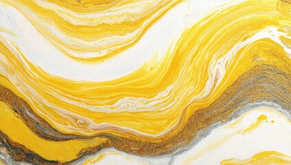 Obraz premium A vibrant abstract painting, featuring swirling streaks of gold, yellow, and white, creates a dynamic and captivating artistic expression.