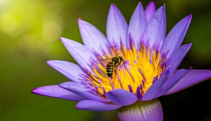 Vibrant purple lotus flower with bee