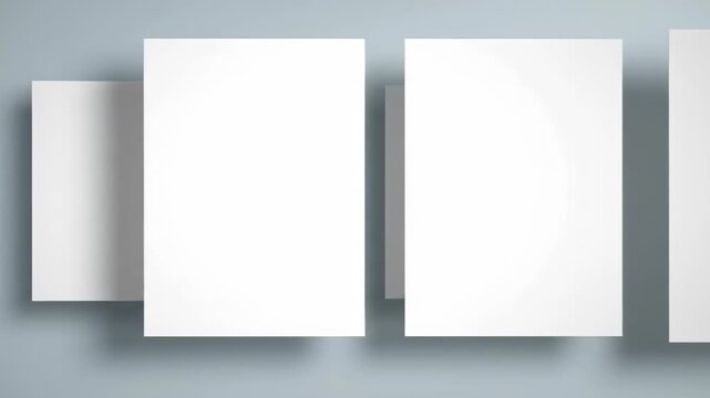 Three blank papers on gray, minimalist backdrop