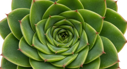  Symmetrical top view of a green succulent plant with sharp pointed leaves, geometric natural pattern isolated on white for home decor, minimalist gardening, and botanical design.