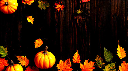 Halloween pumpkins and autumn leaves – festive fall background