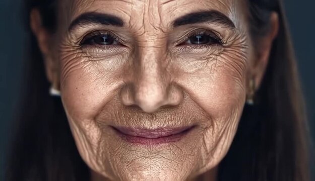 Concept of aging and anti-aging transformation &mdash; young woman&rsquo;s face gradually turning into an elderly face, symbolizing time, beauty evolution, and rejuvenation technology. Ideal for illustrating skin