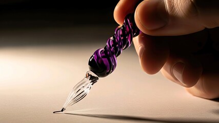 Twisted glass dip pen poised for timeless ink expression moment