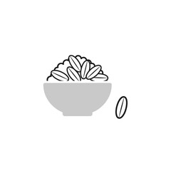 A simple, stylized illustration of a bowl of rice with a single grain of rice next to it.