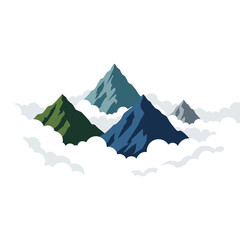 Fototapeta premium Illustration of colorful mountain peaks rising above fluffy white clouds, a serene landscape.