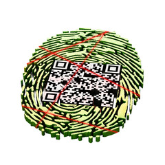 Generic QR code inside fingerprint on transparent background. 3D illustration