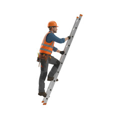 Construction Worker Climbing Ladder: Safety, Work, Industry on white background