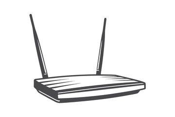 Wireless internet router with antennas provides network connection in gray isolated on white