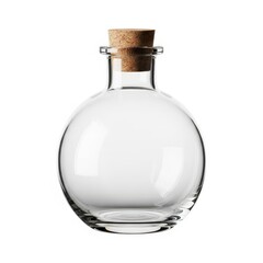 Clear glass round bottle with cork stopper ideal for display or storage
