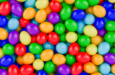 Pile of colorful glossy eggs, 3D rendering