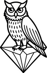 owl perched on floating crystal illustration on transparent background