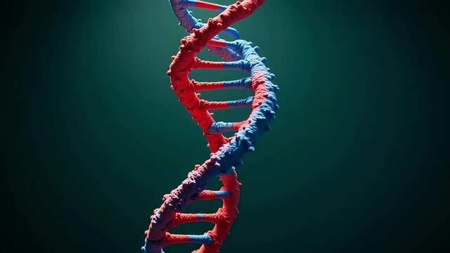 Abstract 3D rendering of a vibrant DNA helix against a dark, moody background, symbolizing life and genetics