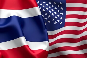 Fototapeta premium Flags of Thailand and America. International partnership, diplomacy, cultural exchange, and cooperation between Thai and USA. Global relations, trade agreements, and friendly collaboration