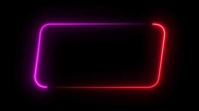 Animated Neon frame rounded parallelogram, neon sign animation background