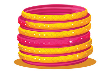 Stack of Sparkling Pink and Yellow Bangles with Diamond Accents Keywords: Indian bangles, wedding jewelry, traditional Indian, cultural