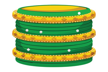 Stack of Green and Gold Indian Bangles with Diamond Patterns and Pearl Embellishments bracelets
