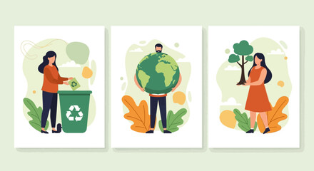 Illustrations of People Caring for the Environment Promoting a Sustainable Future and Protecting Nature
