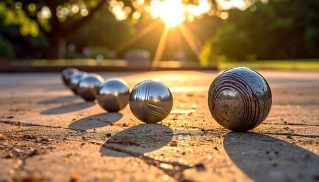 Outdoor boules game at sunset
