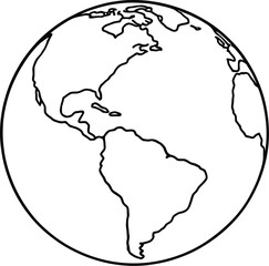 Western Hemisphere Globe Vector Featuring North and South America with Europe and Africa in Black and White Line Art Style