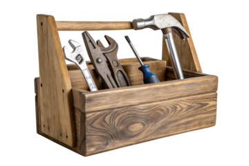 Hand Tools in a Wooden Toolbox A Versatile Collection for Home Repair and DIY Projects