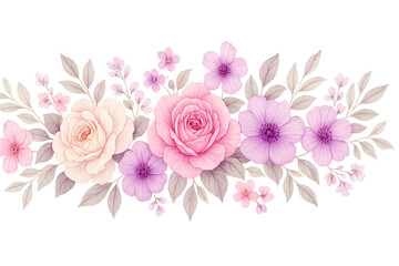Fototapeta premium Watercolor Floral Arrangement with Pink and Purple Flowers PNG