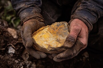 Miner holds a raw gold nugget amid the earth’s rich treasures