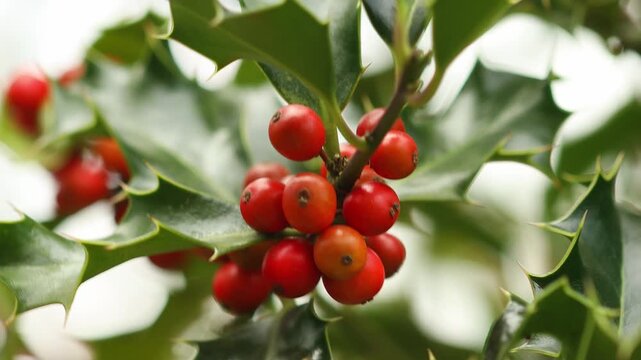 red mistletoe bush in the wind 4k 25fps video