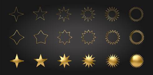 Gold Star icon set. Holiday stars art